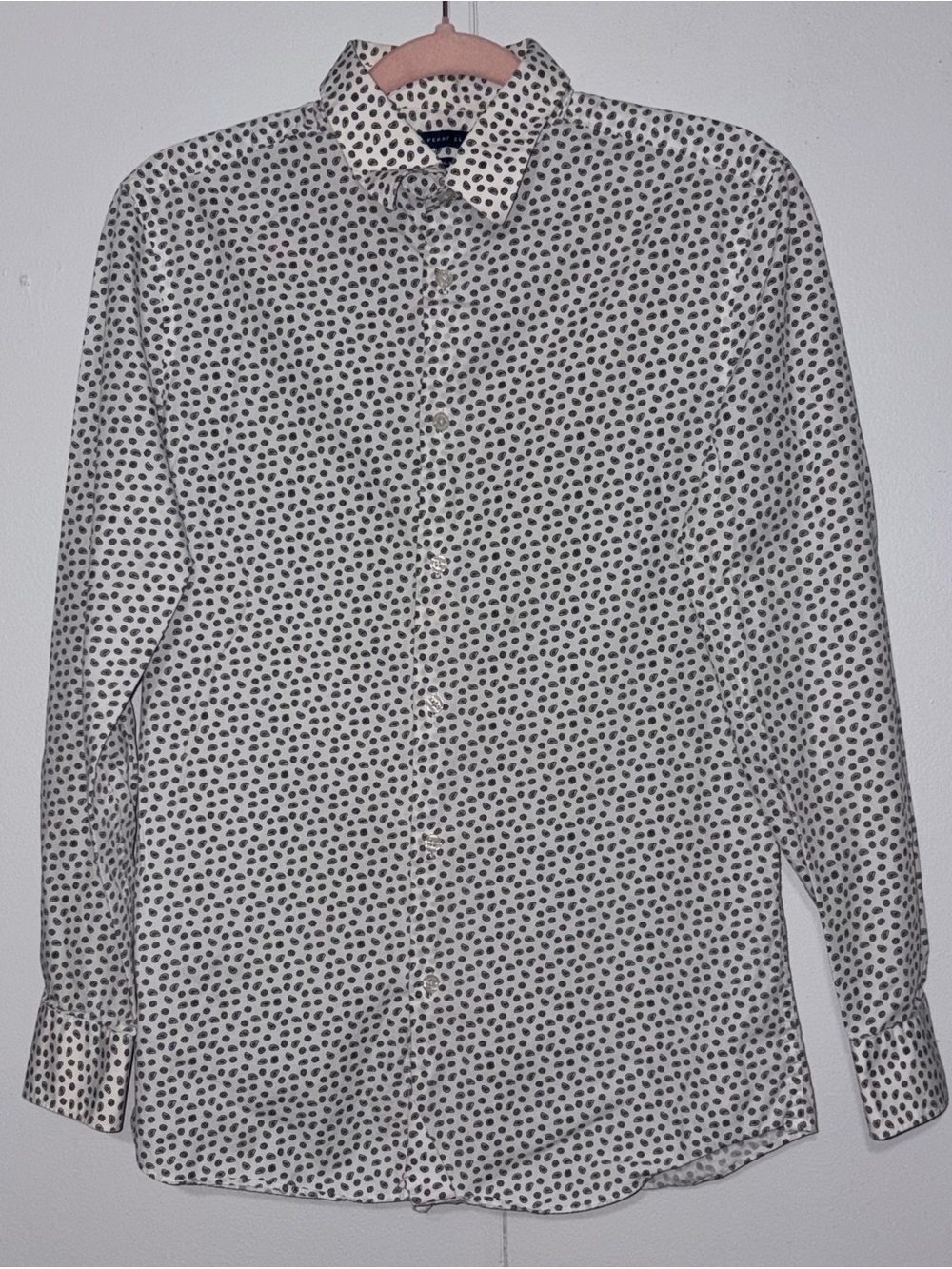 Perry Ellis Mens Small Slim Fit Paisley Button Up Shirt White Blue
